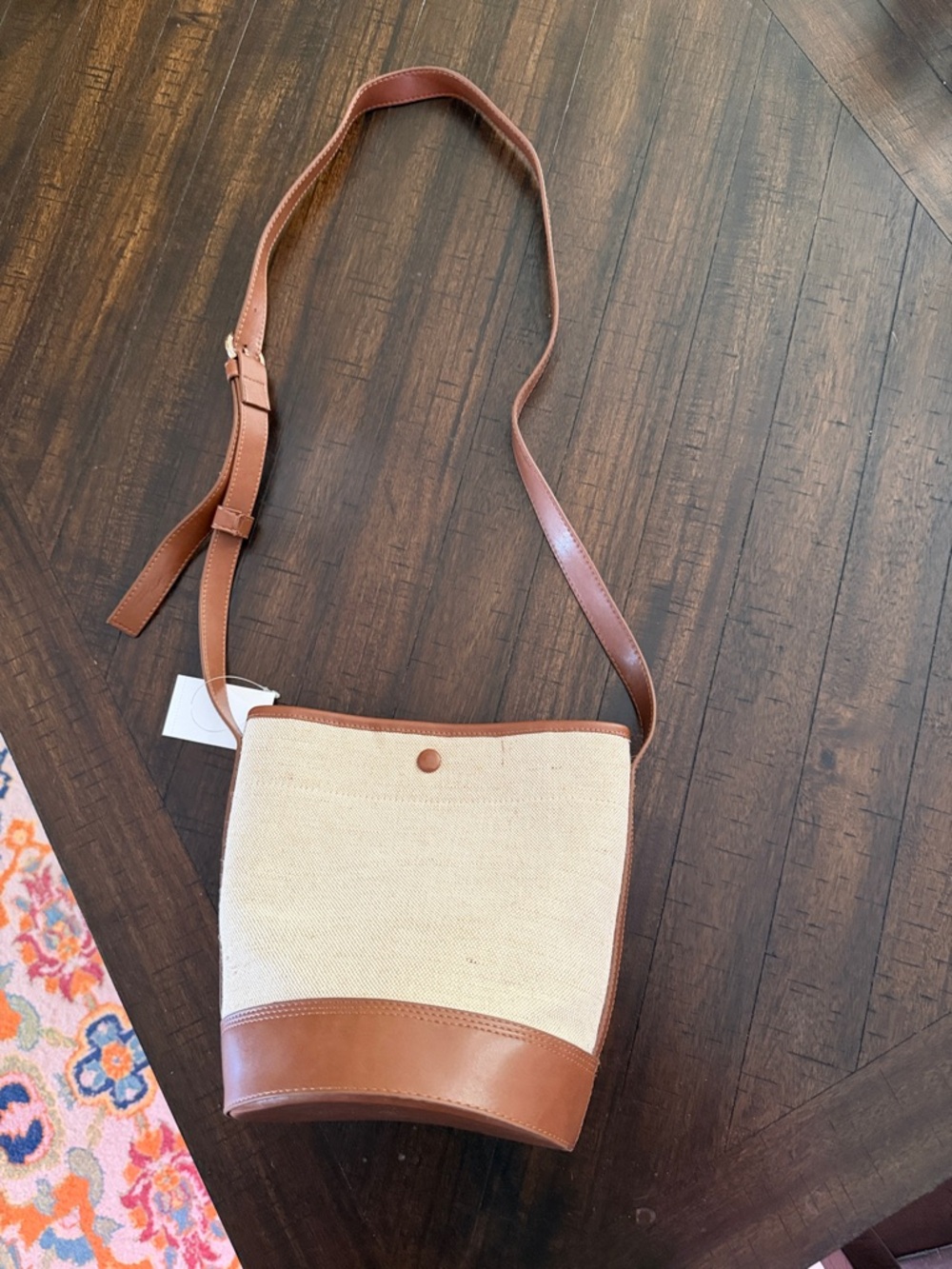 J. Crew Factory Cream Canvas Crossbody with Brown Leather Trim